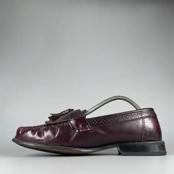 GH Bass & Co Men's 9.5 W Burgundy Leather Slip On Tassel Kilt Loafers Dress Shoe